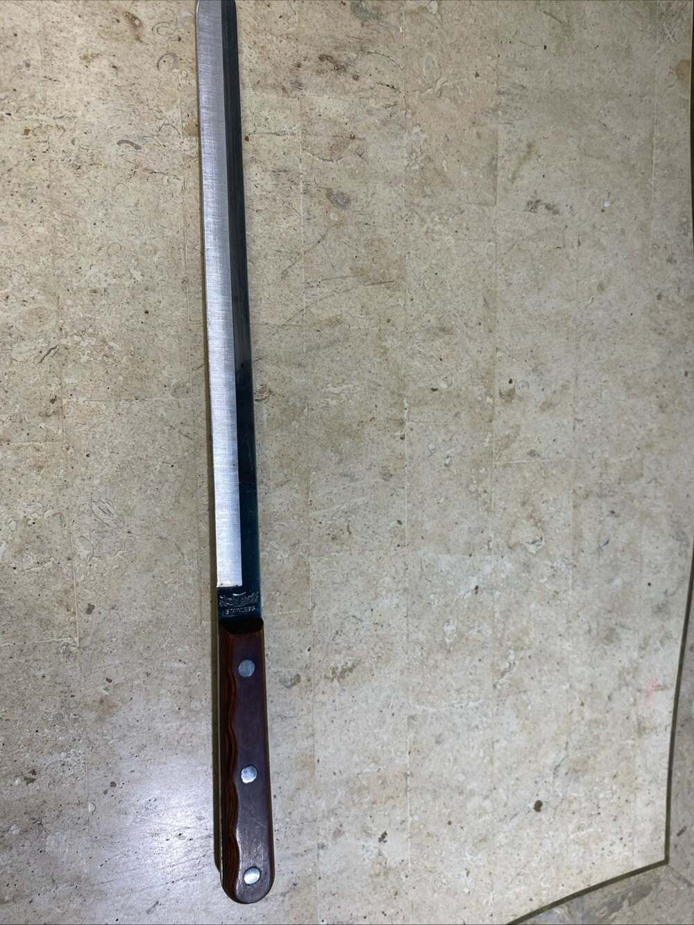Vintage Stainless Steel Slicing Knife Made in Japan Wood Handle